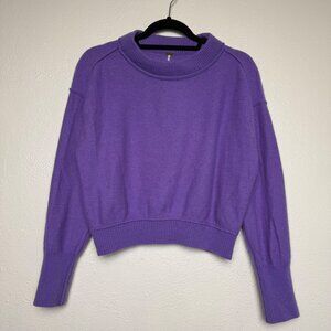 Anthropologie Free People Purple Ribbed Hem Cropped Sweater Sz Medium
